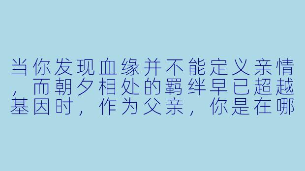 当你发现血缘并不能定义亲情,而朝夕相处的羁绊早已超越基因时,作为父亲,你是在哪一个瞬间真正意识到——原来“如父如子”不是模仿,而是传承?-如父如子