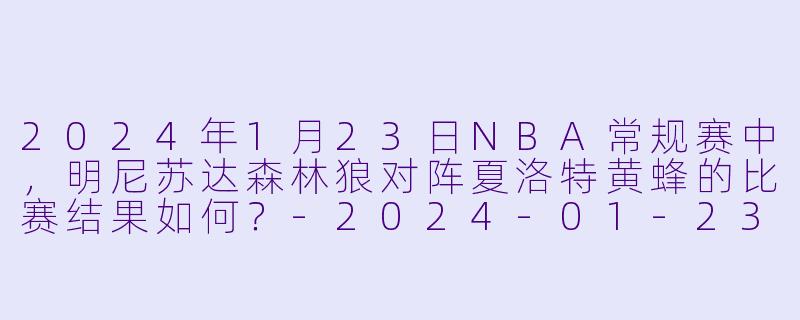 2024年1月23日NBA常规赛中,明尼苏达森林狼对阵夏洛特黄蜂的比赛结果如何?-2024-01-23 NBA常规赛 森林狼 VS 黄蜂