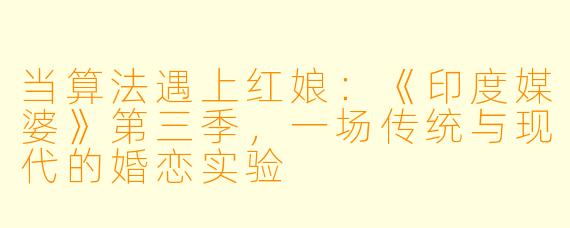 当算法遇上红娘:《印度媒婆》第三季,一场传统与现代的婚恋实验