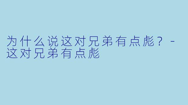 为什么说这对兄弟有点彪？