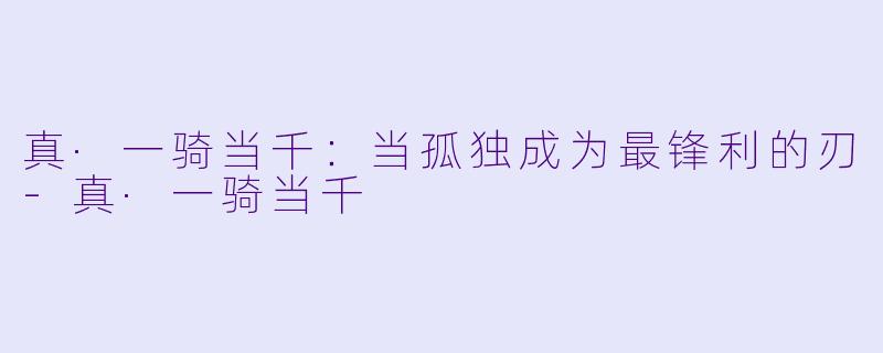 真·一骑当千：当孤独成为最锋利的刃-真·一骑当千