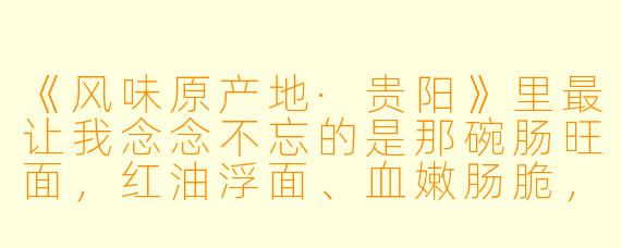 《风味原产地·贵阳》里最让我念念不忘的是那碗肠旺面,红油浮面、血嫩肠脆,贵阳人为什么大清早就吃这么“重口”的东西?