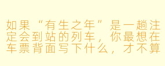 如果“有生之年”是一趟注定会到站的列车，你最想在车票背面写下什么，才不算白坐这一程？