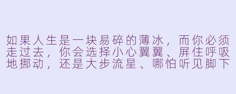 如果人生是一块易碎的薄冰,而你必须走过去,你会选择小心翼翼、屏住呼吸地挪动,还是大步流星、哪怕听见脚下传来碎裂声也绝不回头?-薄冰