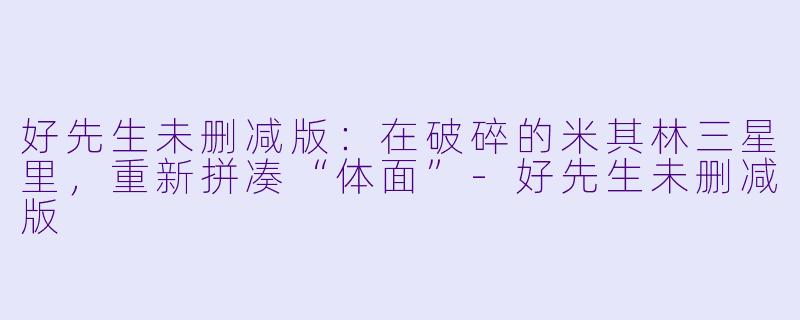 好先生未删减版：在破碎的米其林三星里，重新拼凑“体面”-好先生未删减版